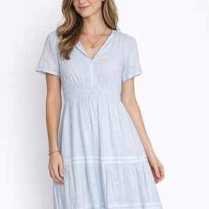 Citrus Shae Dress Light Blue Cotton Tiered Smocked Maxi XL NP0152 NWT